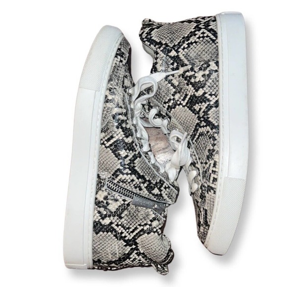 J/Slides | Gray Black Vegan Snake Print Almond Toe High Top Sneakers - Picture 6 of 7